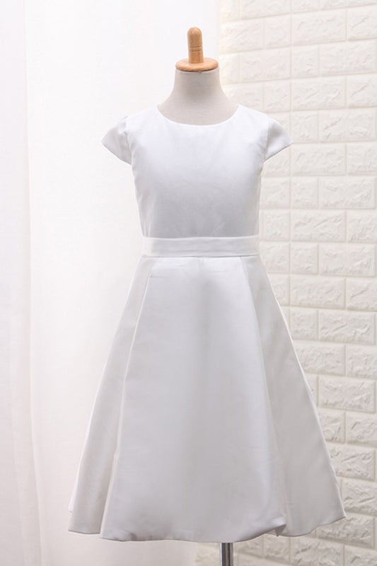 2024 New Arrival Scoop A Line Flower Girl Dresses Satin With Handmade Flowers