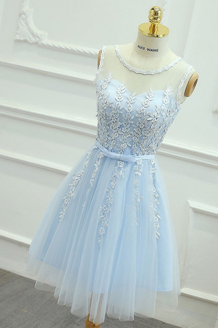 2024 Homecoming Dresses Scoop Tulle With Applique And Sash A Line