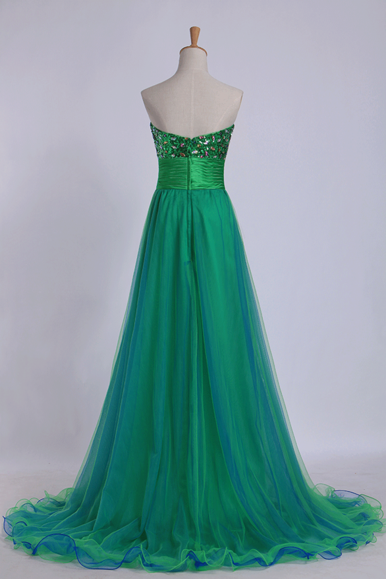 Sweetheart Prom Dresses Empire Waist Floor Length With Beading/Sequins Tulle