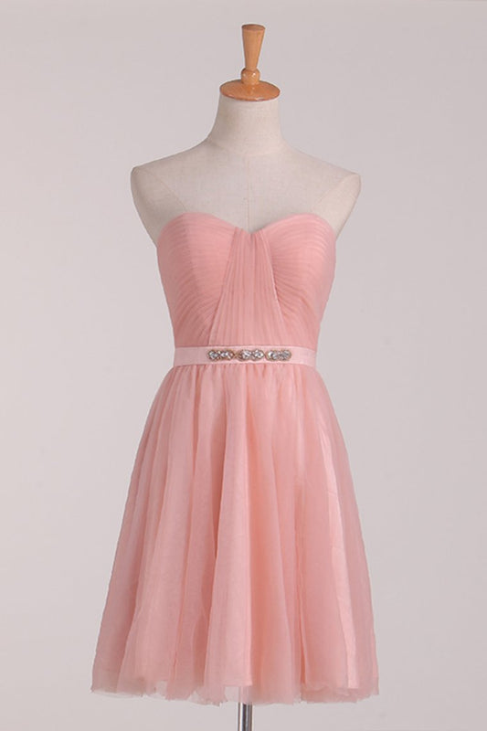 2022 A Line Bridesmaid Dresses Sweetheart With Ruffles And Sash Tulle Short/Mini