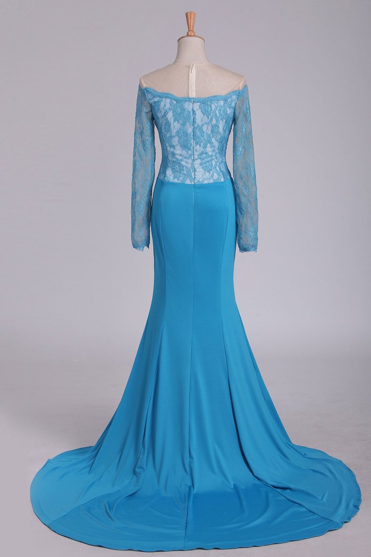 2024 Long Sleeves Mermaid Prom Dresses With Applique Sweep Train Spandex