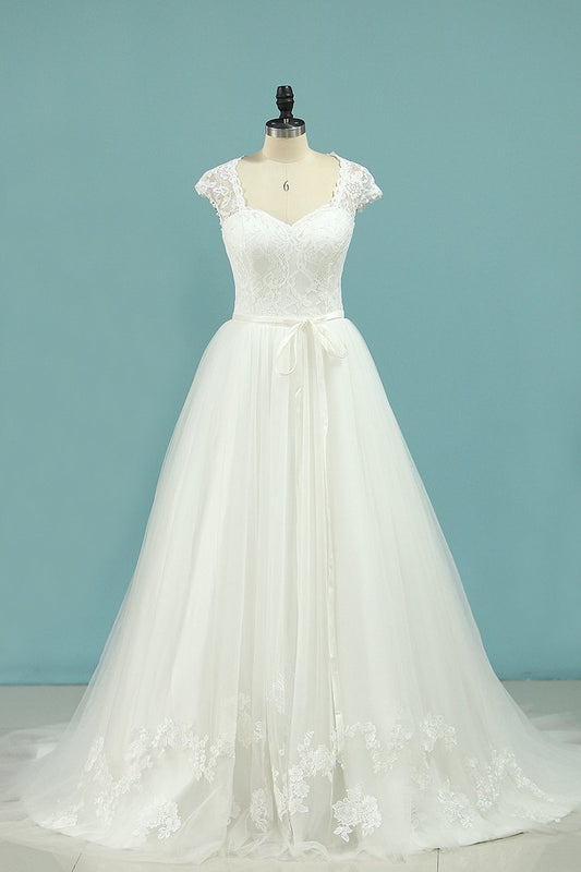 2024 A Line Wedding Dresses Off The Shoulder Tulle With Applique And Sash