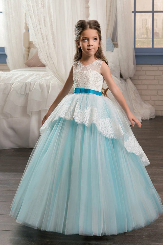 2024 Ball Gown Scoop With Applique Flower Girl Dresses Tulle Floor Length
