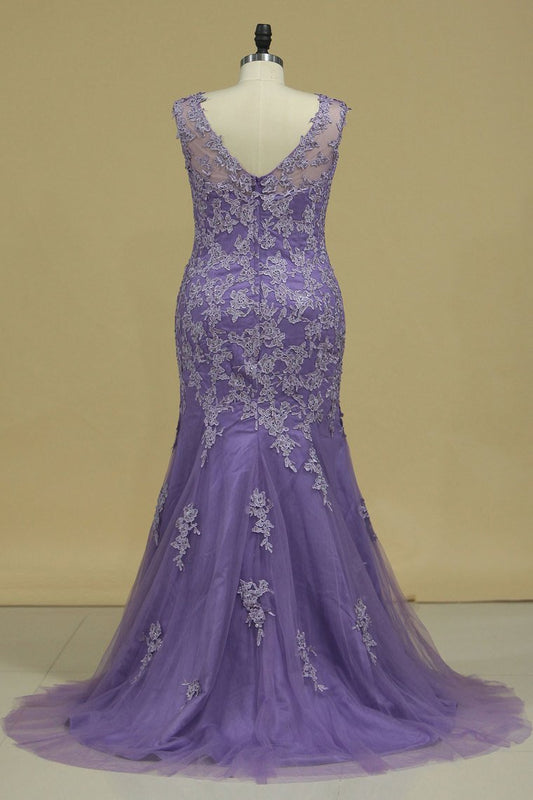 New Arrival Scoop Mother Of The Bride Dresses With Applique And Beads Mermaid Tulle