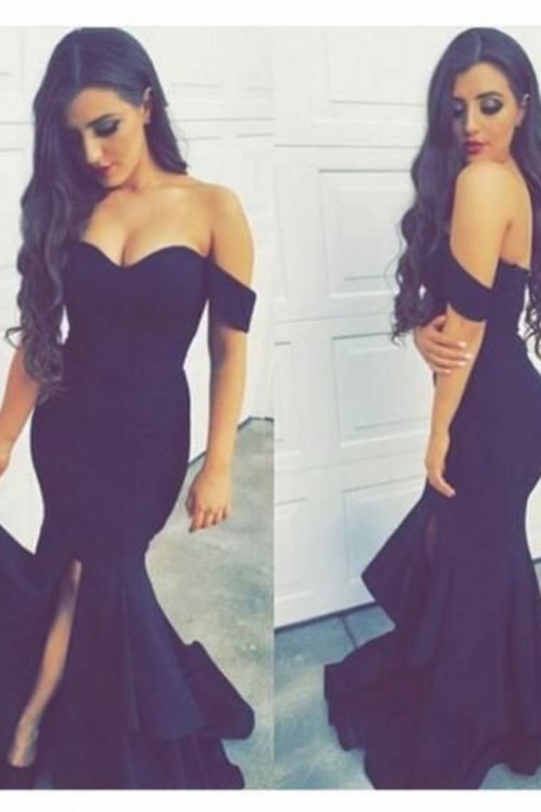 2024 Hot Spandex Prom Dresses Mermaid Off The Shoulder Zipper Up With Slit