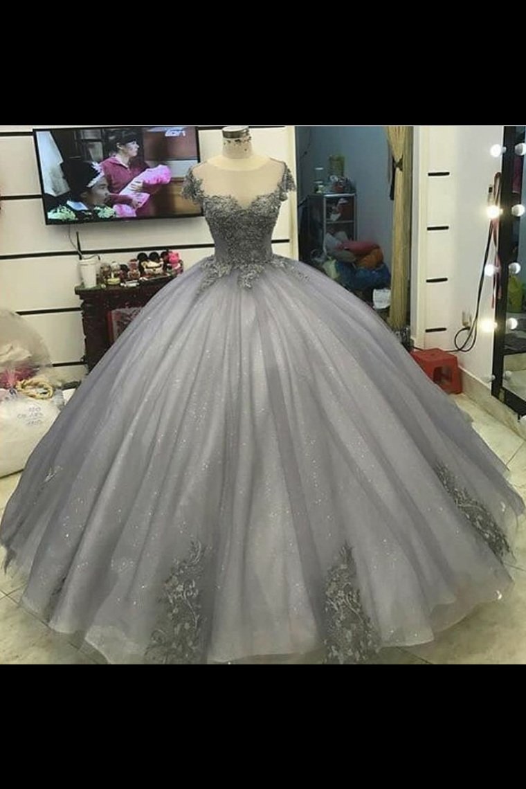 2024 New Arrival Quinceanera Dresses Scoop Tulle With Applique Floor Length Ball Gown