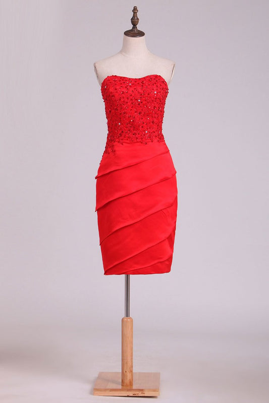 Sheath Mother Of The Bride Dresses Strapless With Beading And Applique Satin
