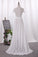 Chiffon Bateau A Line Wedding Dresses With Applique And Slit