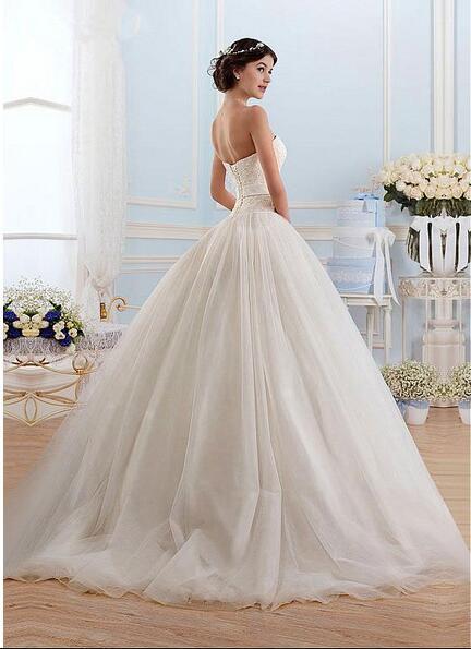 White Tulle Sweetheart Open Back Ball Gown Floor-Length Wedding Dress