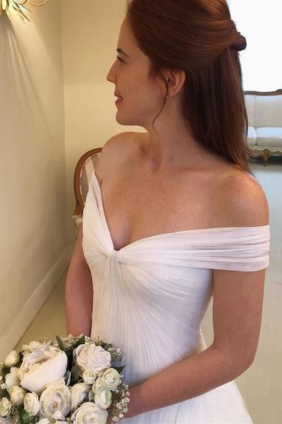 A Line Off the Shoulder Simple Sweetheart Ivory Beach Wedding Dresses Bridal Gown