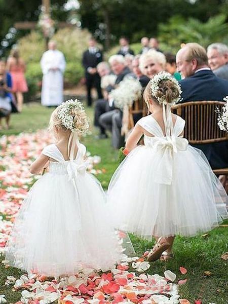 Cute Toddler Flower Girl Dresses Ivory Tulle Long Rustic Bowknot Flower Girl Dresses