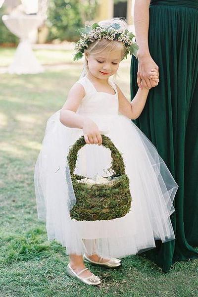 Cute Toddler Flower Girl Dresses Ivory Tulle Long Rustic Bowknot Flower Girl Dresses
