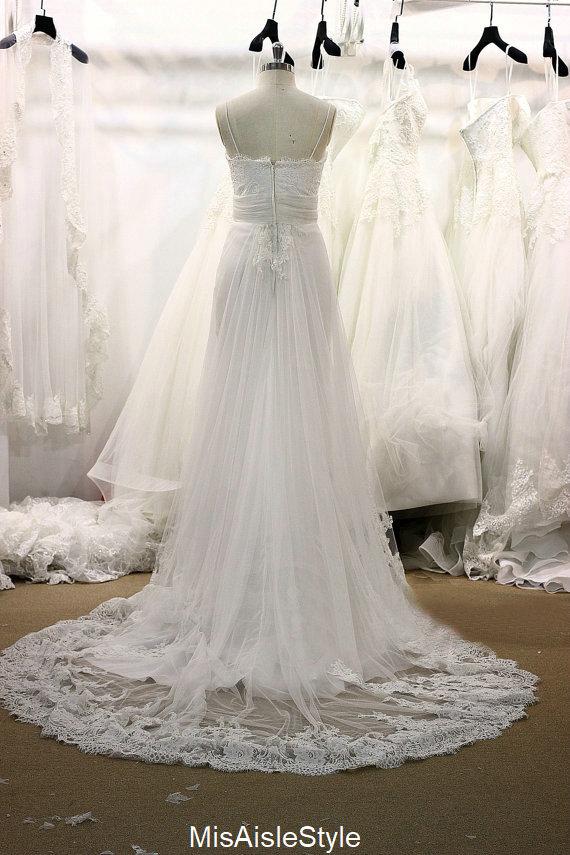 A line Wide Straps Lace Wedding Dress