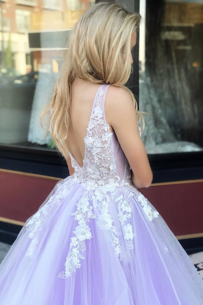 Princess Tulle Sweet 16 Dresses Plus Size Prom Dresses 3D Floral Appliques