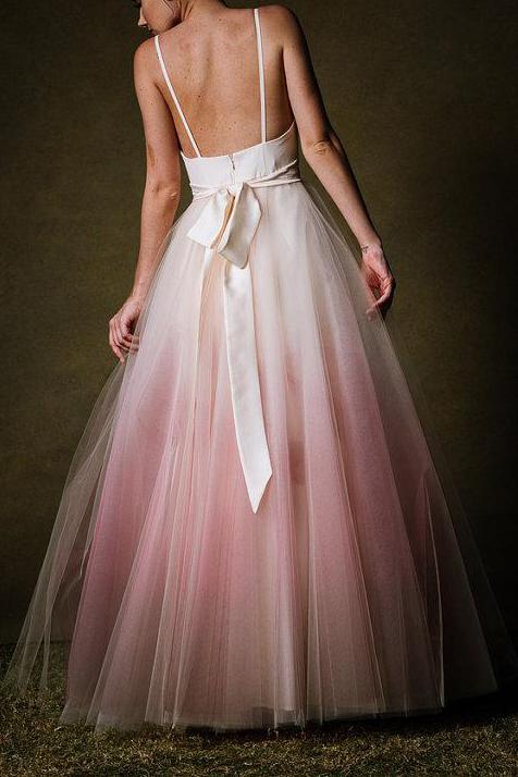 A-line Ombre Prom Dress Low Back Simple Long Evening Gown
