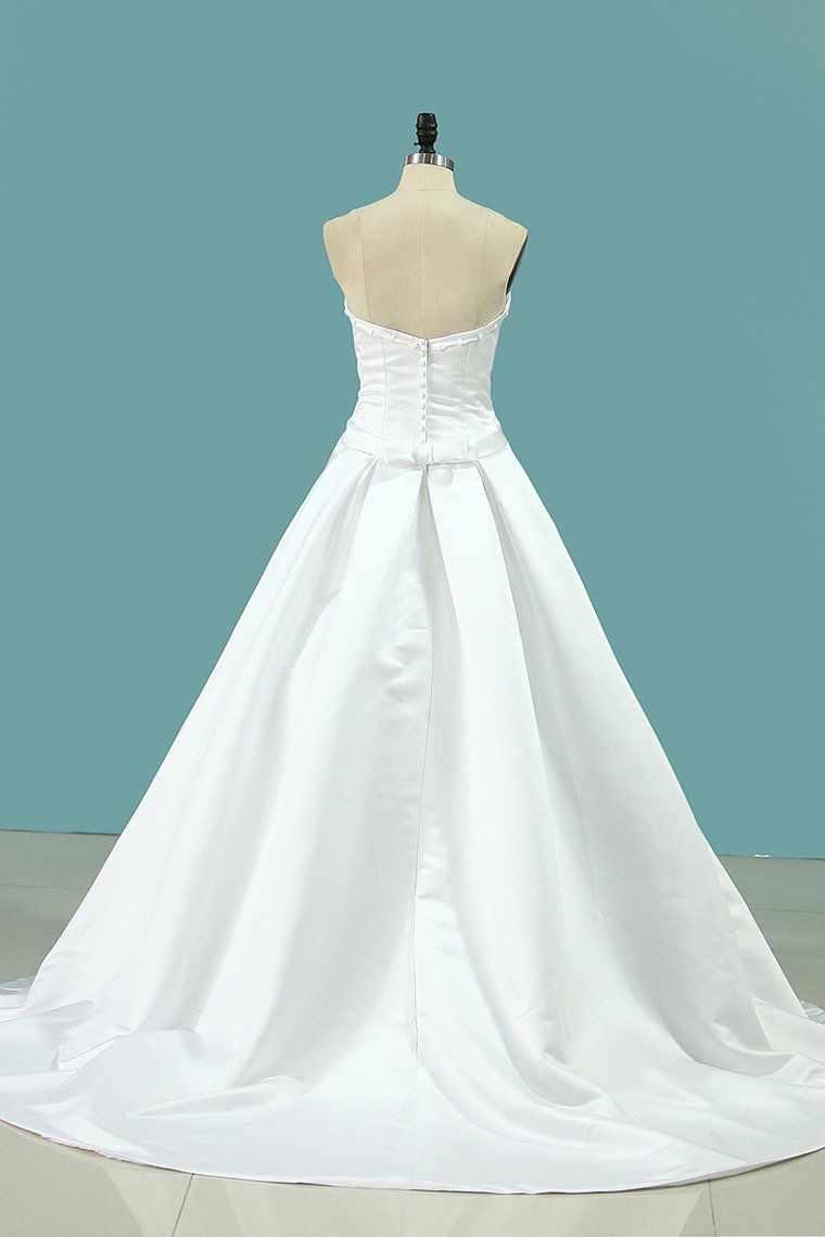 Wedding Dresses Satin A Line With Beading And Bow Knot Court Train