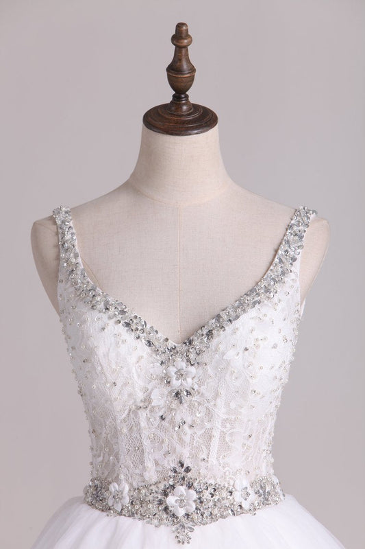 Wedding Dresses Straps With Applique And Beads Tulle A Line