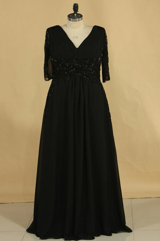 2024 V Neck Chiffon With Beading And Ruffles Mother Of The Bride Dresses A Line