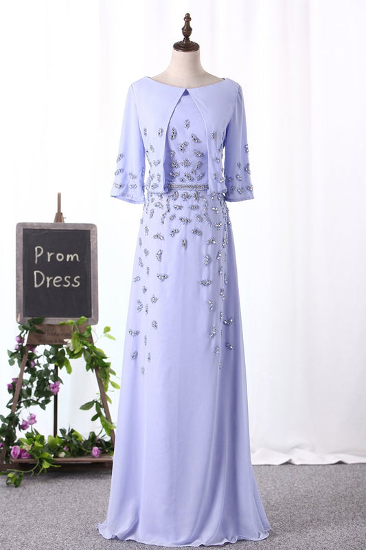 2024 Scoop Mother Of The Bride Dresses Mid-Length Sleeves A Line With Beads