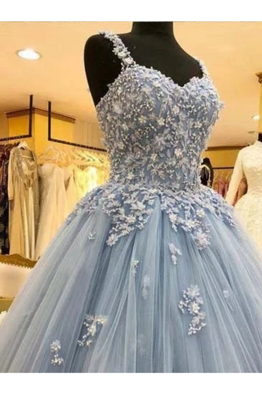 Ball Gown Straps Long Prom Dress Appliques Quinceanera SJSPKS9FELB