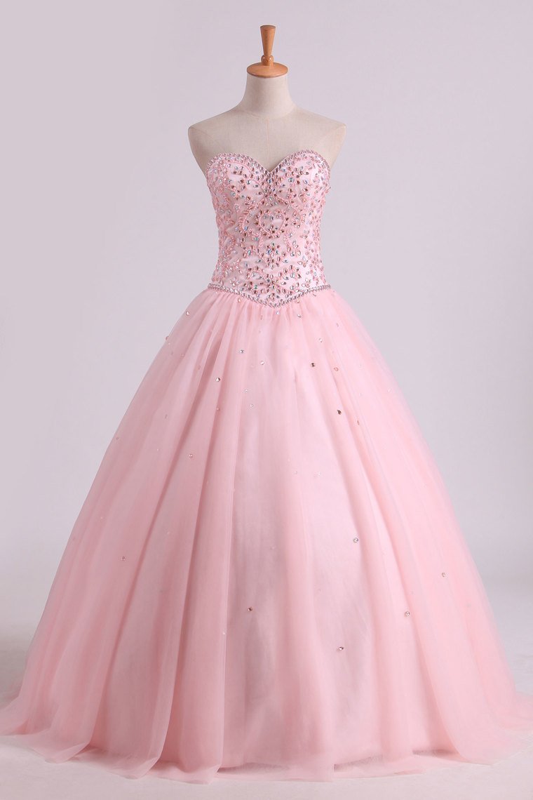 Sweetheart Ball Gown Quinceanera Dresses Tulle With Beads And Rhinestones