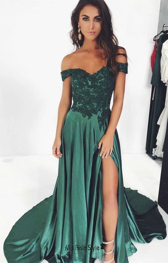 Sexy Slit Dark Green Prom Dress