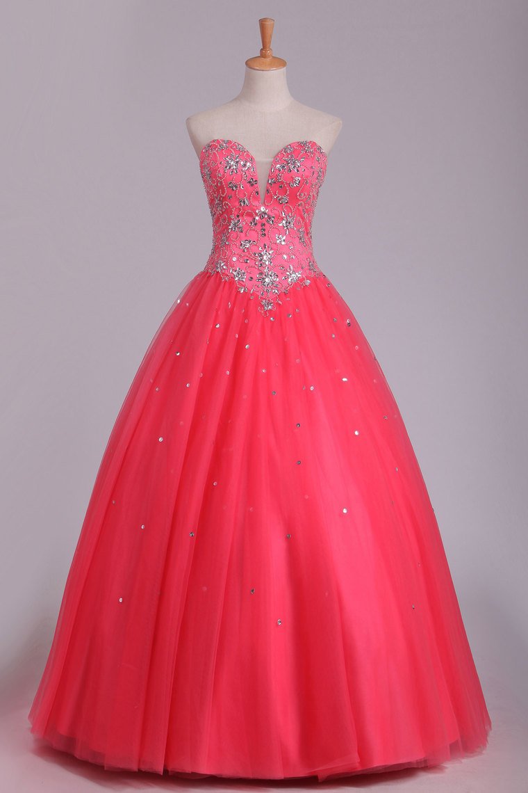 Quinceanera Dresses Ball Gown Sweetheart Floor Length Beaded Bodice Tulle