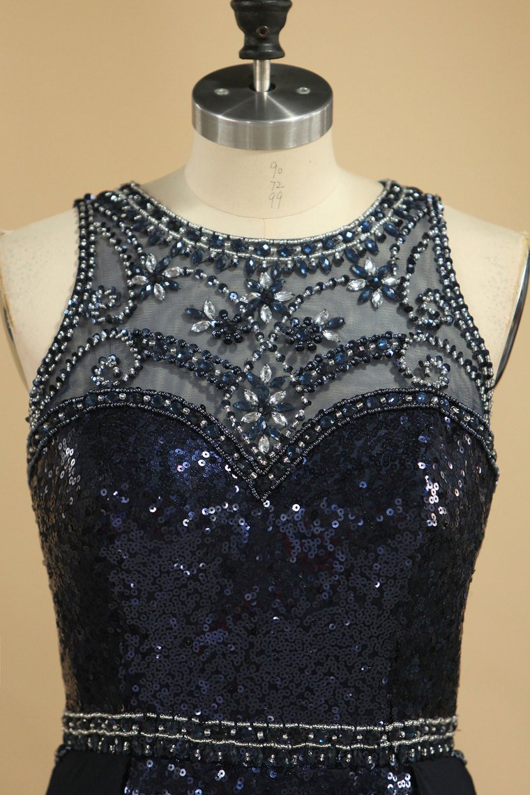 2024 Prom Dresses Scoop Sequins Mermaid Sweep Train Beads&Rhinestones