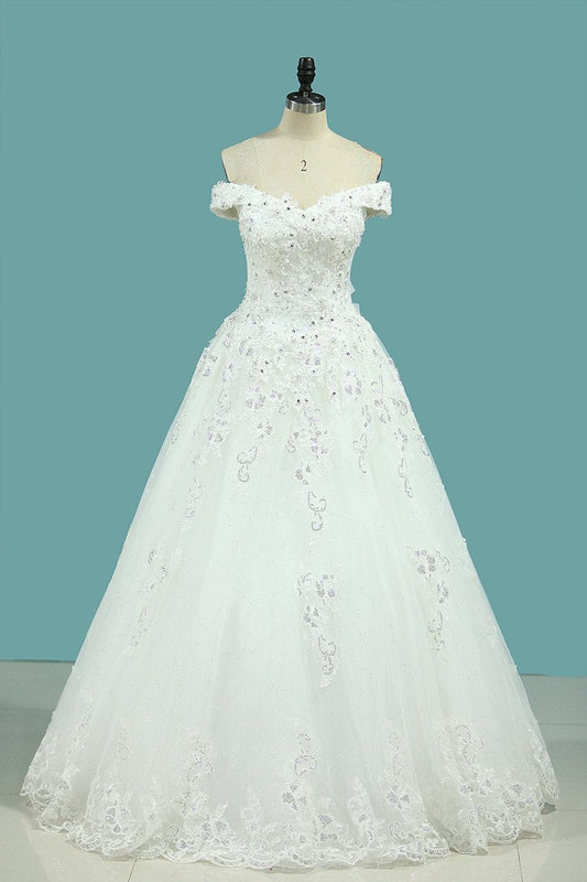 Wedding Dresses A Line Off The Shoulder With Bow Knot And Beads