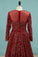 2024 Bling Bling Evening Dresses Burgundy Mermaid Scoop Sweep/Brush Sequins Lace