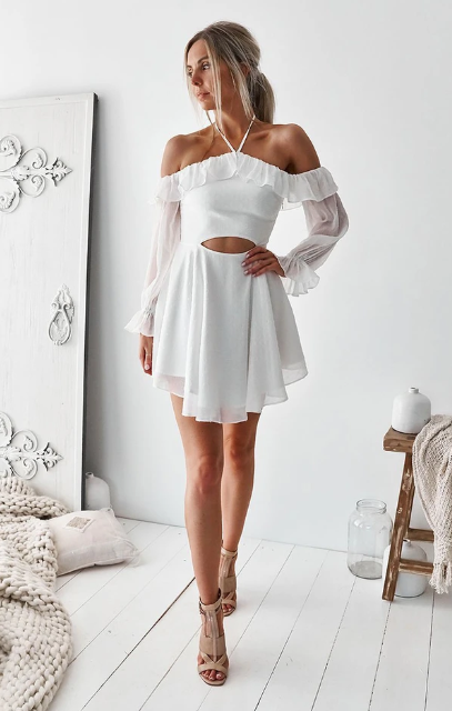 SIMPLE Homecoming Dresses Courtney WHITE CHIFFON SHORT DRESS WHITE CUTE SUMMER DRESS CD10847