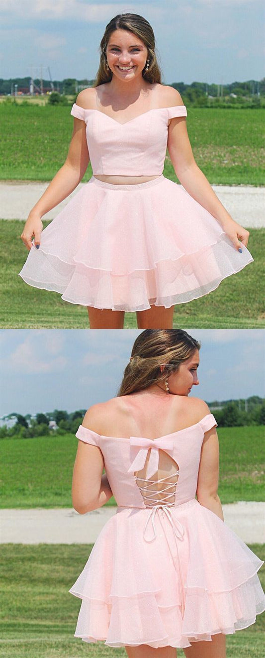 2 Pieces Novia Pink Homecoming Dresses Short Modest Hoco Dresses