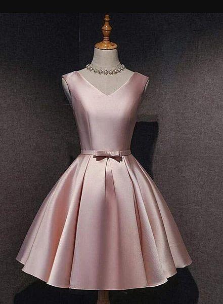 Lovely Dark Short V-Neckline Party Dress Homecoming Dresses Nyasia Pink Satin CD10994