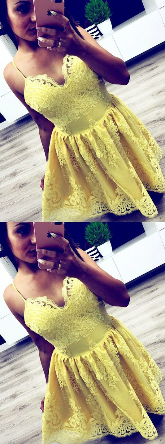 Yellow Short Simple Short Homecoming Dresses Lace Lilly CD1100
