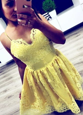 Yellow Short Simple Short Homecoming Dresses Lace Lilly CD1100