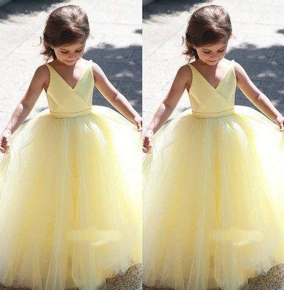 V Homecoming Dresses Miracle Neck Yellow Flower Girl Dresses CD12108