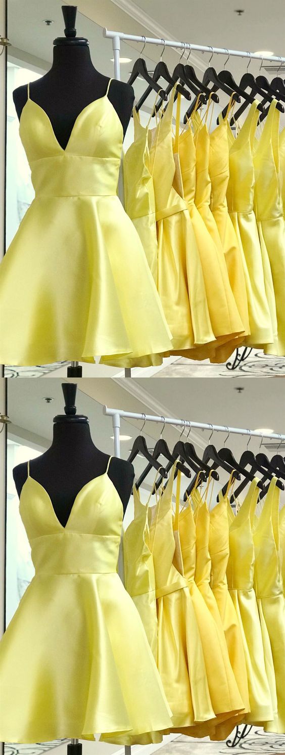 V Neck Short Yellow Dresses Short V Homecoming Dresses Kaylen Neck Yellow Graduation CD127
