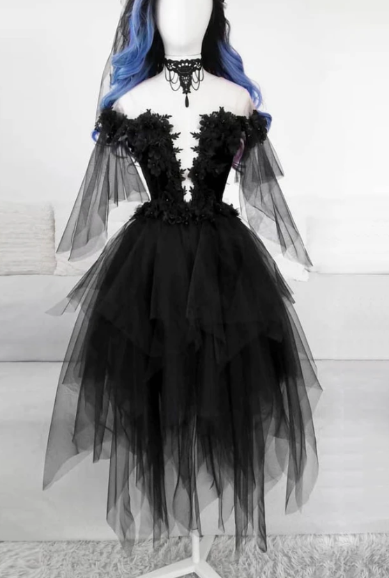 BLACK ROUND NECK TULLE LACE SHORT Kimora Homecoming Dresses DRESS BLACK EVENING DRESS CD12838