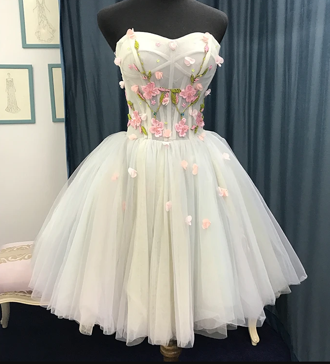 Beautiful Light Blue Short Sweetheart Homecoming Dresses Angel Tulle Flowers Party Dress CD13077