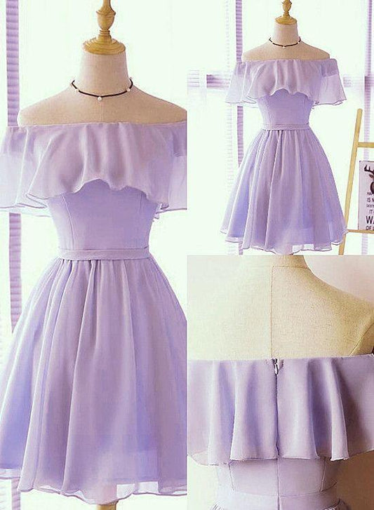 Lovely Short Off Savanah Chiffon Homecoming Dresses Shoulder Simple Party Dress CD13811
