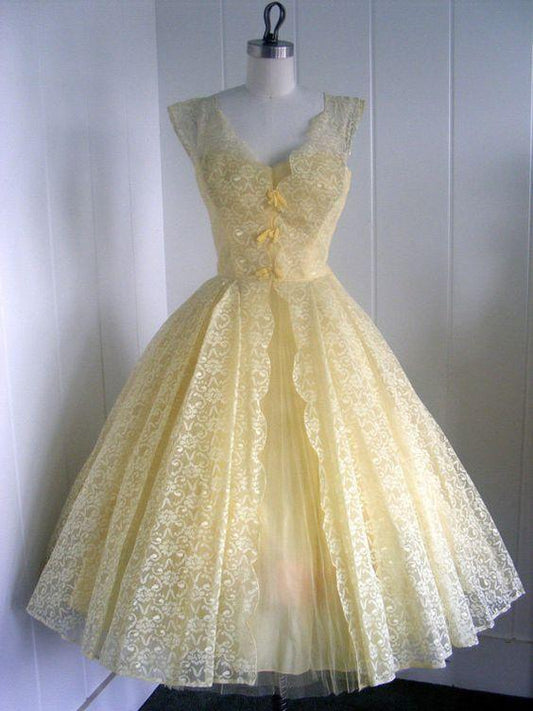 1950S Vintage Ball Gown V Neck Cocktail Marisa Lace Homecoming Dresses Mini Short Dress