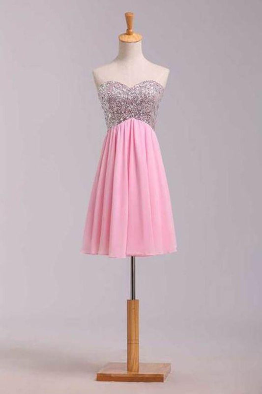 Chiffon Homecoming Dresses Tiffany 2024 Empire Waist Sweetheart Short/Mini With Sequins CD1441