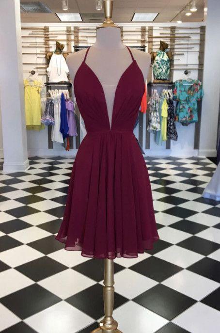 Short Short Burgundy Party Homecoming Dresses Olivia Chiffon Dress For 2024 CD16055