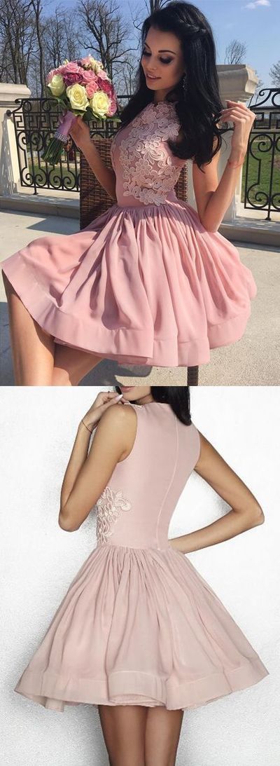 A-Line Chiffon Ayla Homecoming Dresses Bateau With Applique Sleeveless Short/Mini Dresses CD200