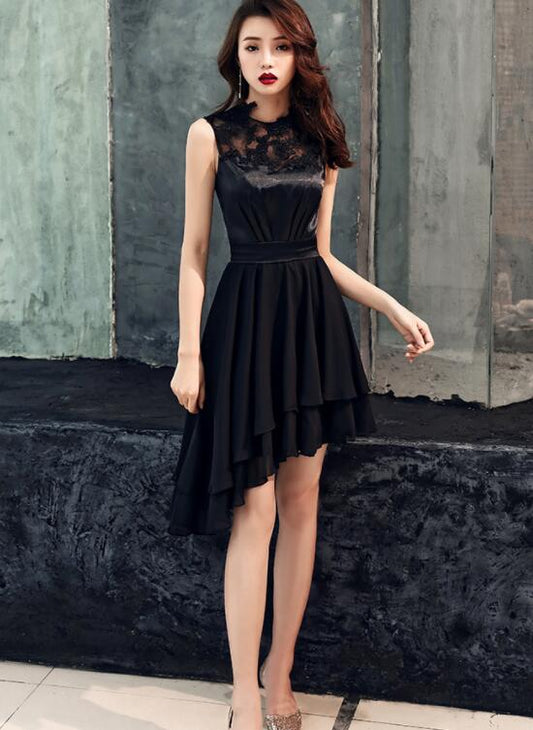 Chic High Low Nataly Chiffon Satin Homecoming Dresses Lace And Party Dress High Low CD20821