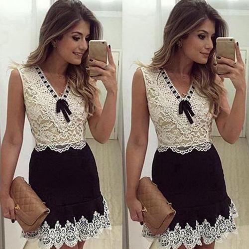 Womens Sexy Summer Patchwork Sleeveless Bowknot Cocktail Alexus Lace Homecoming Dresses Party Mini Dress CD22730