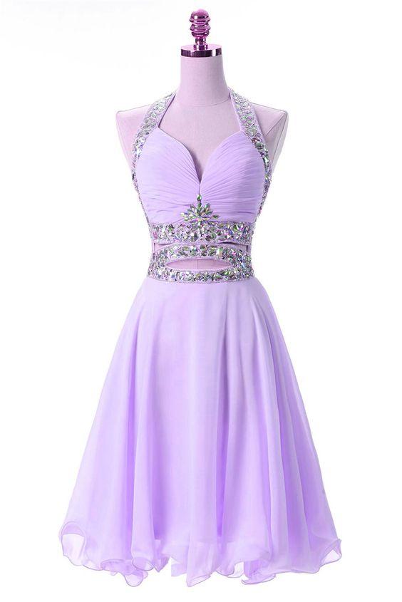 Lovely Lavender Knee Length Party Patricia Chiffon Homecoming Dresses Dresses Cute Teen Formal Dress CD23338
