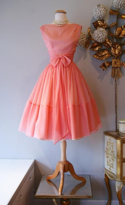 1950S Vintage Ball Gown Crew Neck Coral Mini Brynn Cocktail Homecoming Dresses Short Dresses