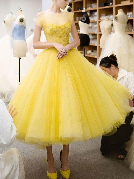 Yellow Tulle Beads Cali Homecoming Dresses Short Yellow CD24702