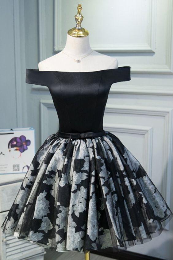 Cute Off Shoulder Mini Black With Bowknot Mini Black Party Dress Homecoming Dresses Kaila CD3643